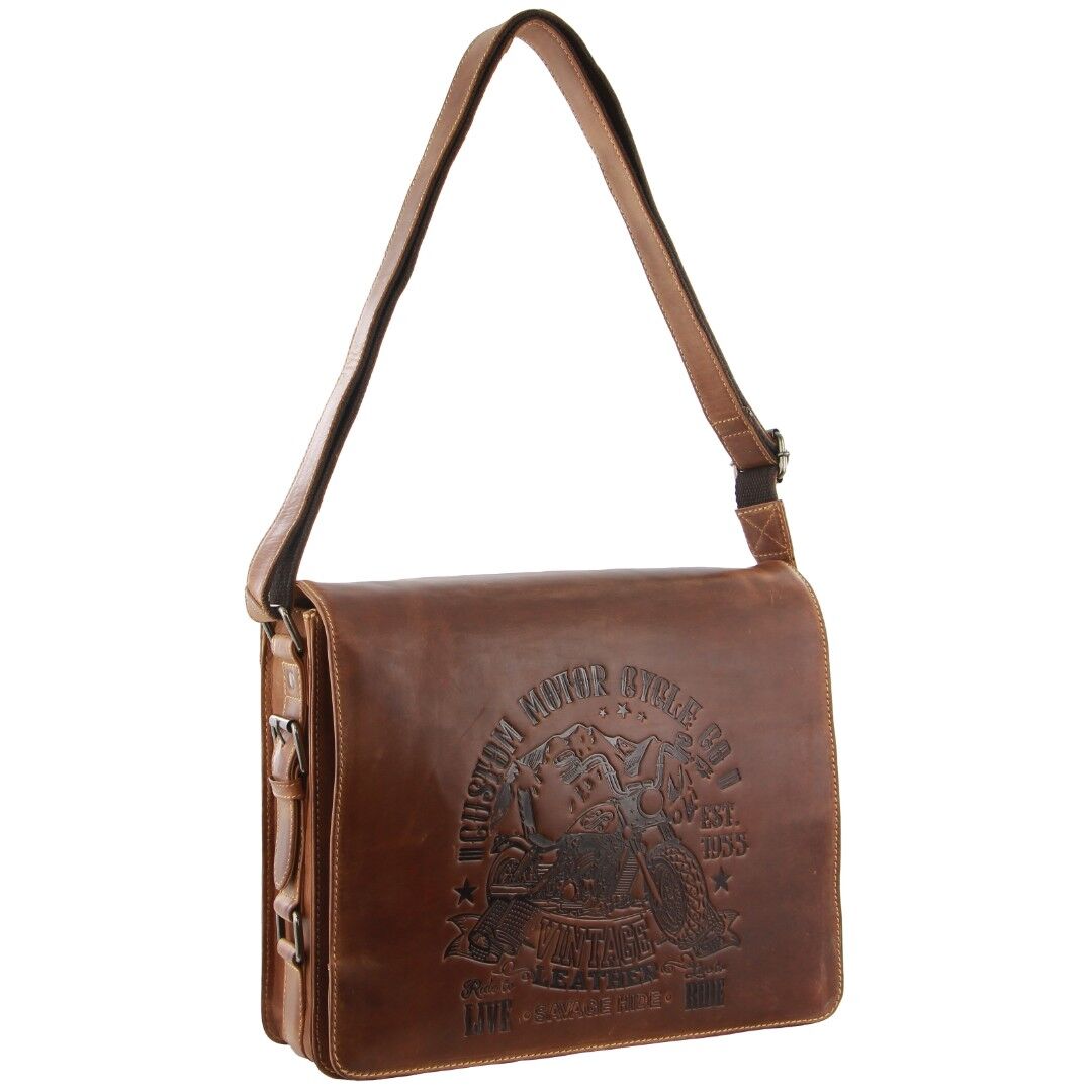 Billy The Kid Mens Genuine Leather Shoulder Bag Western in Cognac V563-BTK-10-COGN