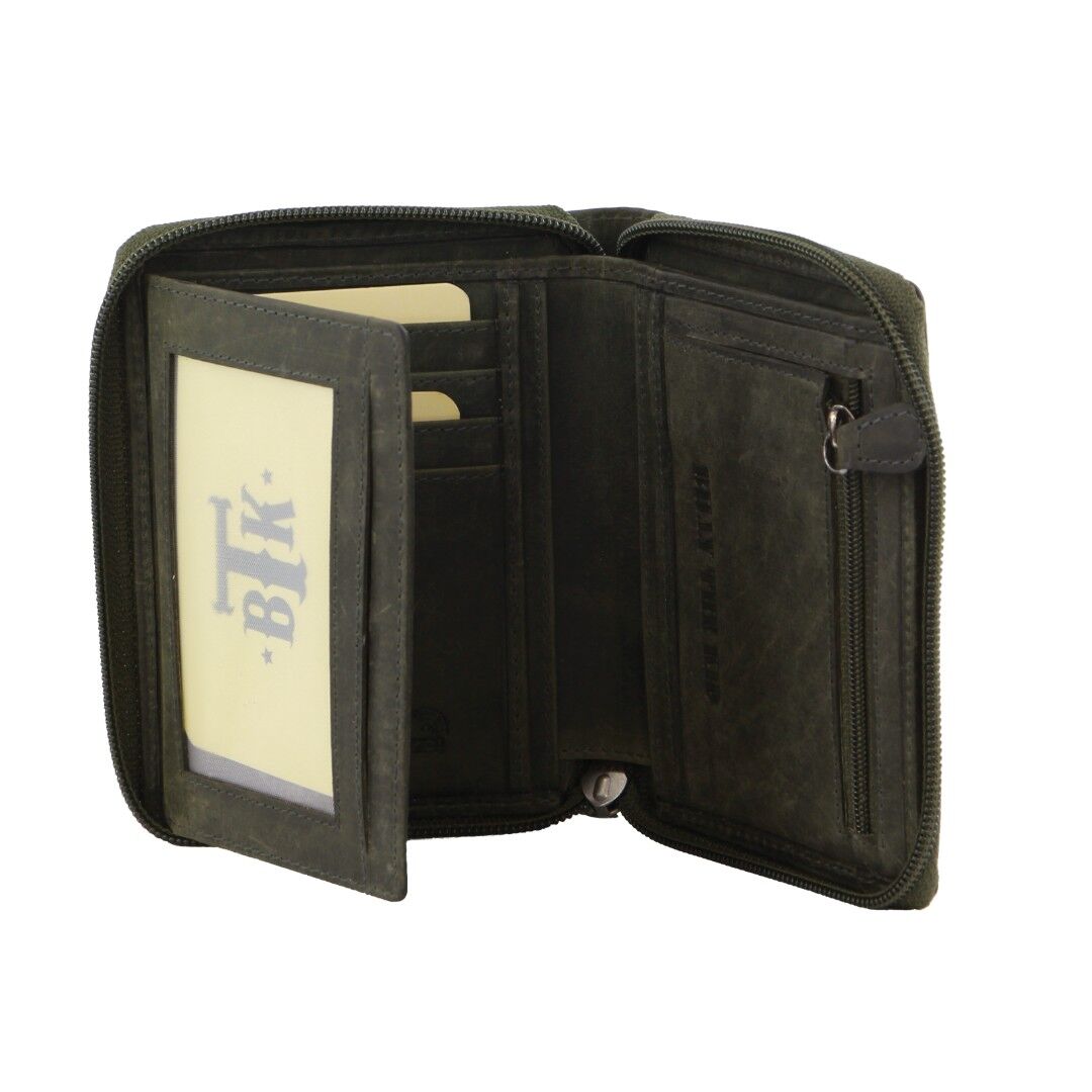 Billy The Kid Leather Wallet with Zip & Coin Pocket in Olive V563-BTK-25
