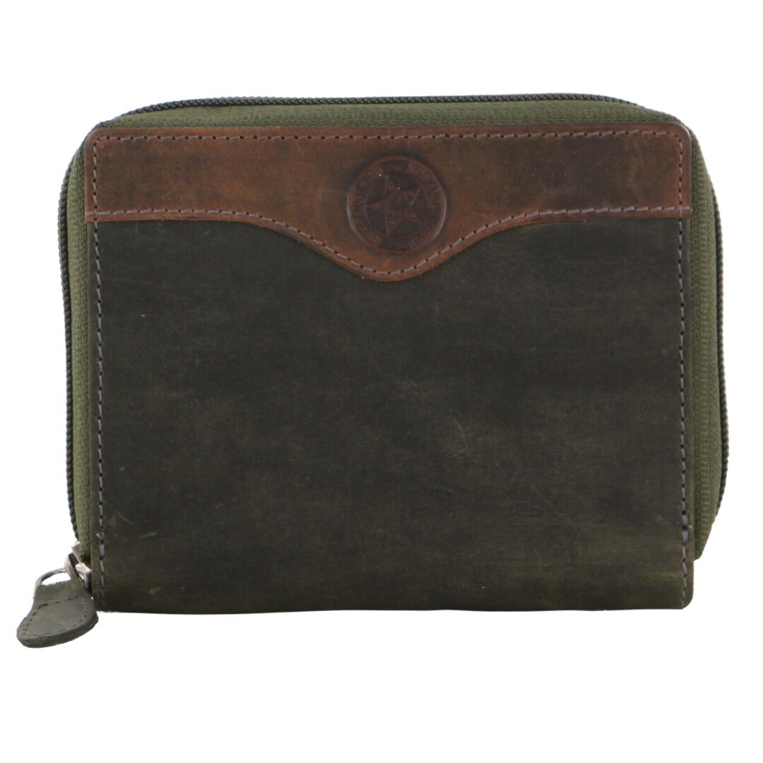 Billy The Kid Leather Wallet with Zip & Coin Pocket in Olive V563-BTK-25