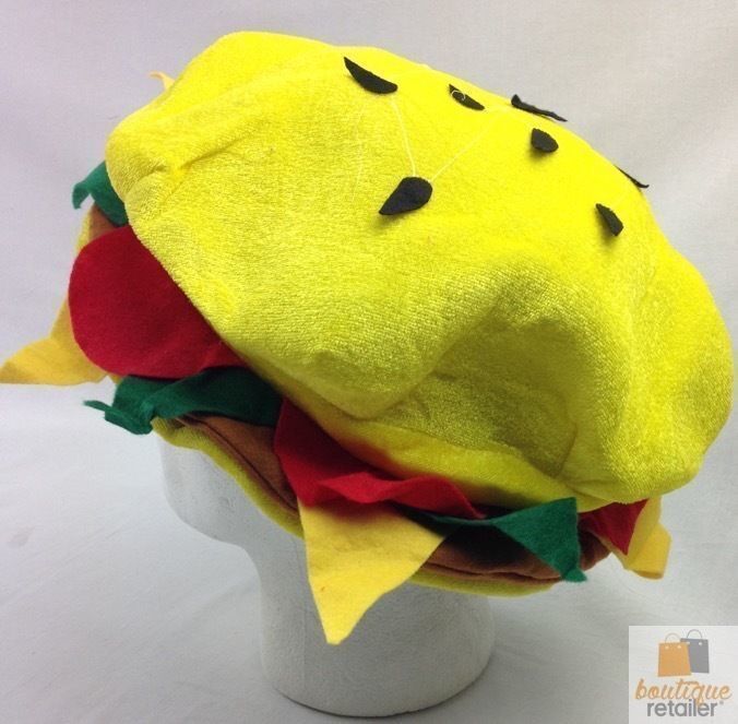 BURGER HAT Costume Party Adult Unisex Novelty Cap Funny Fast Food Hamburger V563-BURGERHAT