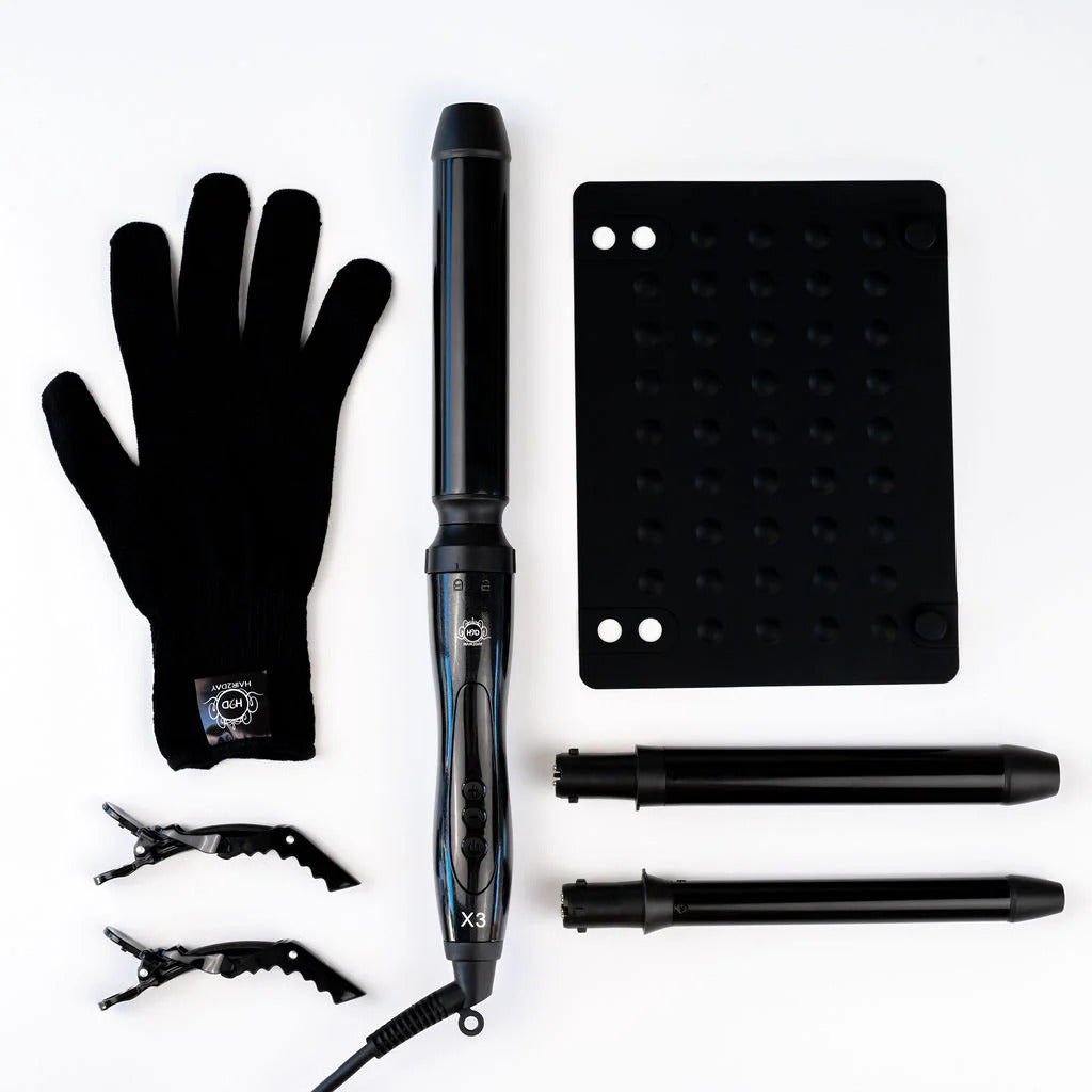 H2D X3 Professional Hair Curling Wand Ceramic Curler Roller - Black V563-BX3