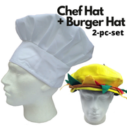 2pcs Set Chefs Hat Baker Cap + Burger Hat Funny Halloween Costume Party Accessory V563-CHEFBURGERHATSET