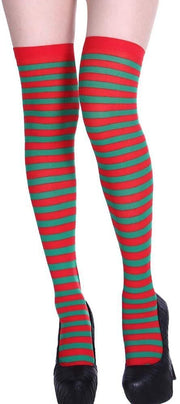 Christmas Over The Knee Socks Red Green Xmas Candy Cane Striped Socks Elf V563-CHRISTMAS_OVERTHEKNEESOCK