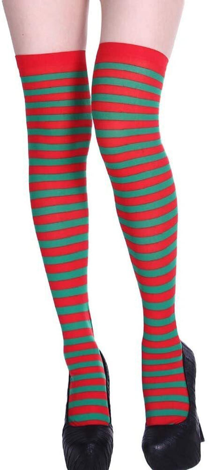 Christmas Over The Knee Socks Red Green Xmas Candy Cane Striped Socks Elf V563-CHRISTMAS_OVERTHEKNEESOCK