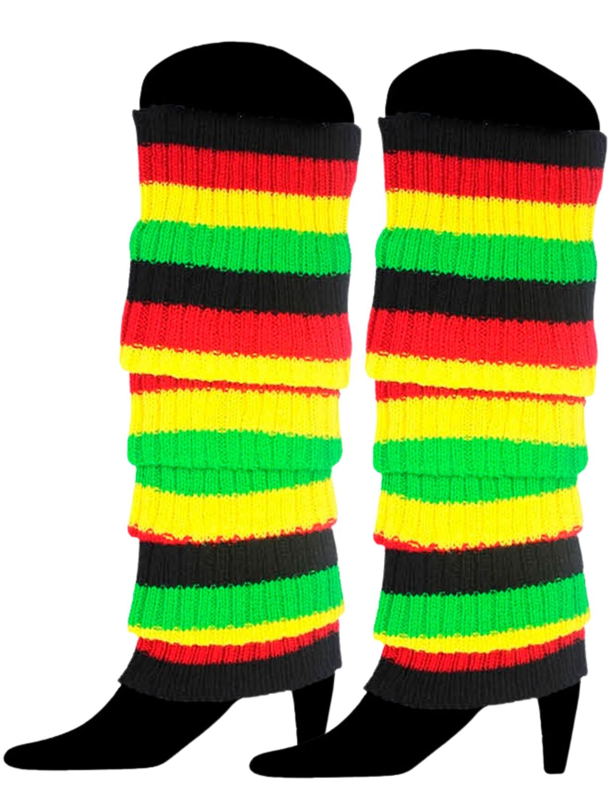 RAINBOW LEG WARMERS High Knitted Womens Neon Party Knit Ankle Socks 80s Dance - Indigenous Colours V563-CHUNKYRAINBOWLW-INDGENOUS
