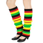RAINBOW LEG WARMERS High Knitted Womens Neon Party Knit Ankle Socks 80s Dance - Indigenous Colours V563-CHUNKYRAINBOWLW-INDGENOUS