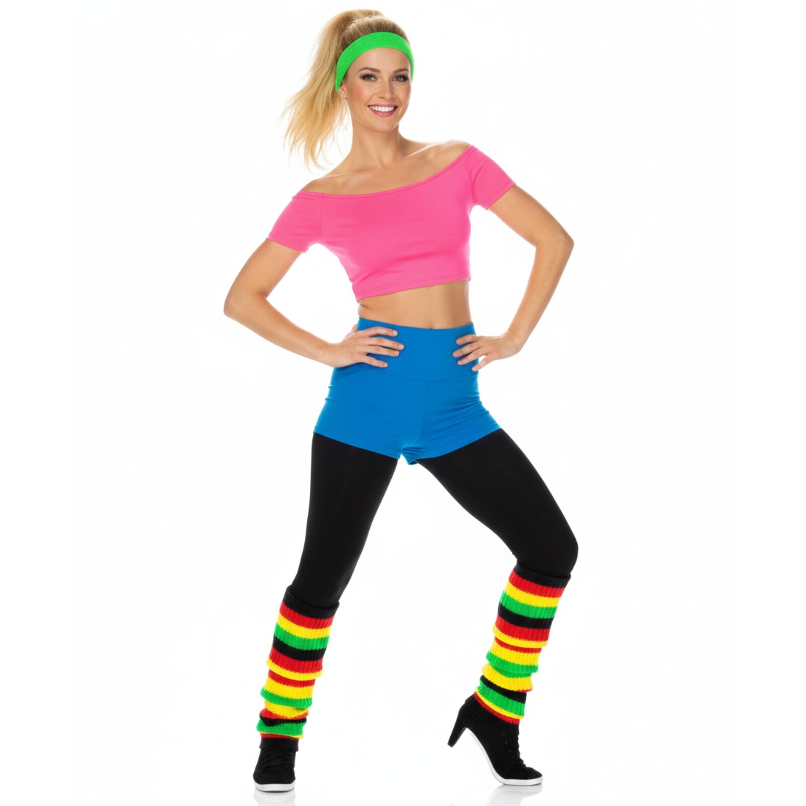 RAINBOW LEG WARMERS High Knitted Womens Neon Party Knit Ankle Socks 80s Dance - Indigenous Colours V563-CHUNKYRAINBOWLW-INDGENOUS