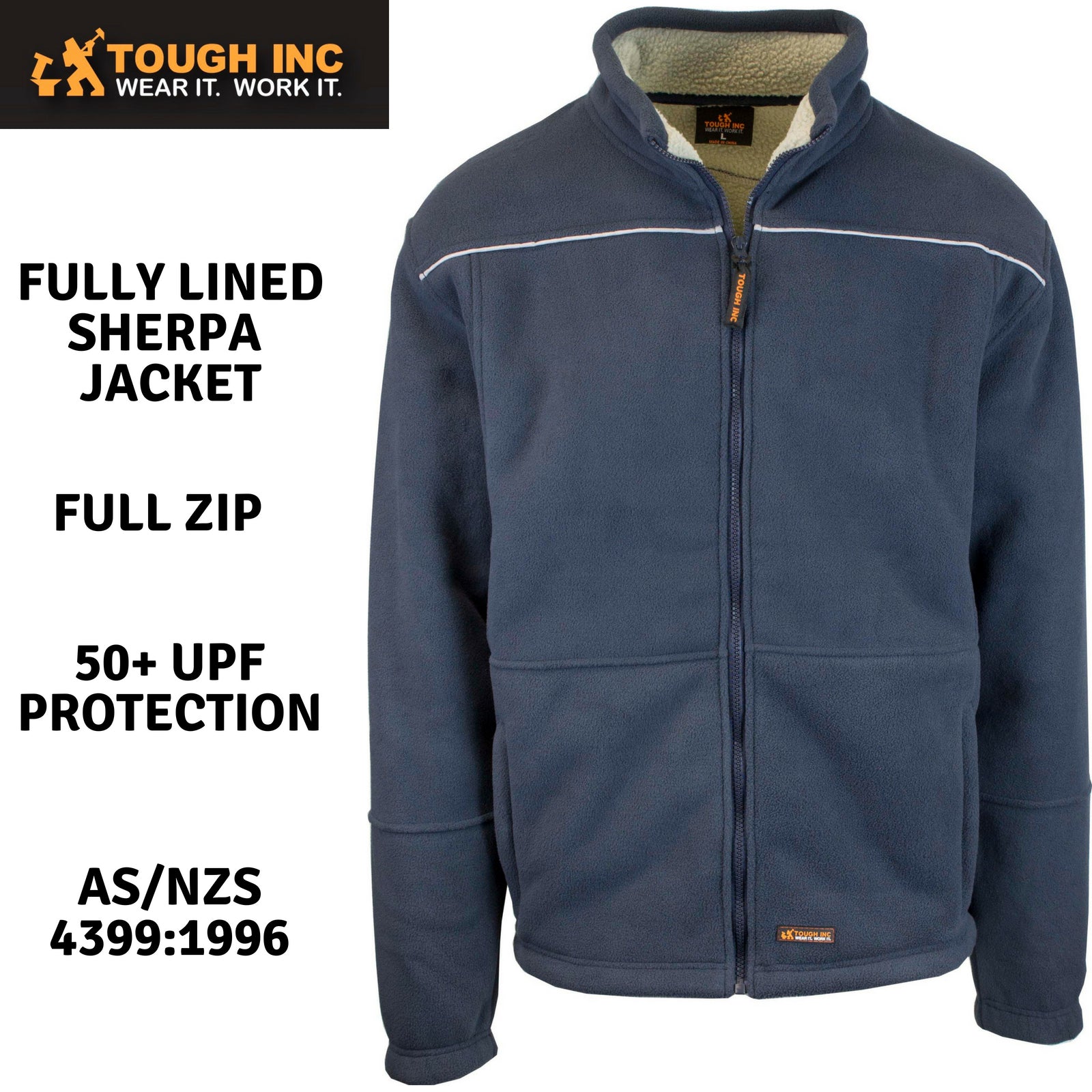 Mens Full Zip Sherpa Polar Fleece Jumper Lined Warm Winter Jacket Pullover - L V563-CJ35-NVY-L