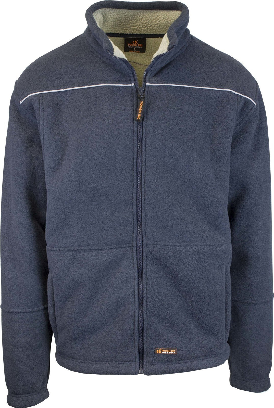 Mens Full Zip Sherpa Polar Fleece Jumper Lined Warm Winter Jacket Pullover - M V563-CJ35-NVY-M