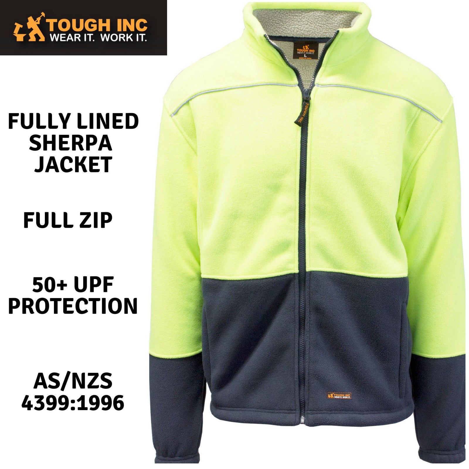 HI VIS Polar Fleece Sherpa Jacket Full Zip Thick Lined Winter Safety Jumper - Yellow - M V563-CJ35-YLW-M