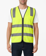 Hi Vis Safety Vest Reflective Tape Zip Up Workwear Pocket High Visibility in Yellow - M V563-CL-033-YLW-M