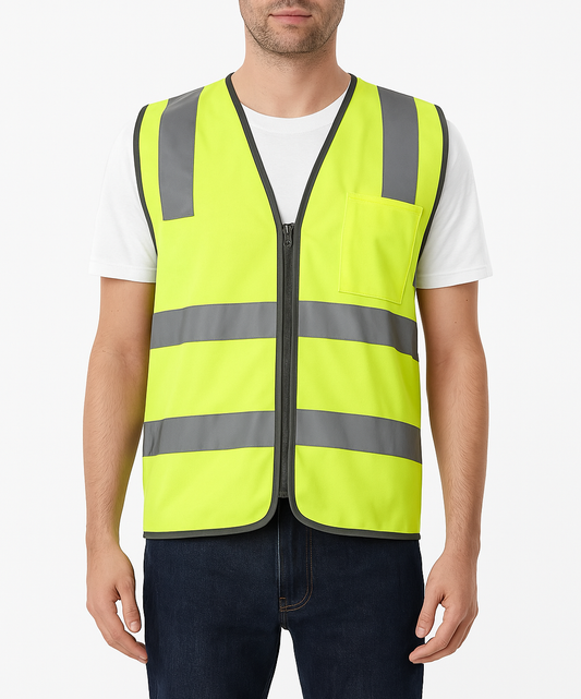 Hi Vis Safety Vest Reflective Tape Zip Up Workwear Pocket High Visibility in Yellow - M V563-CL-033-YLW-M