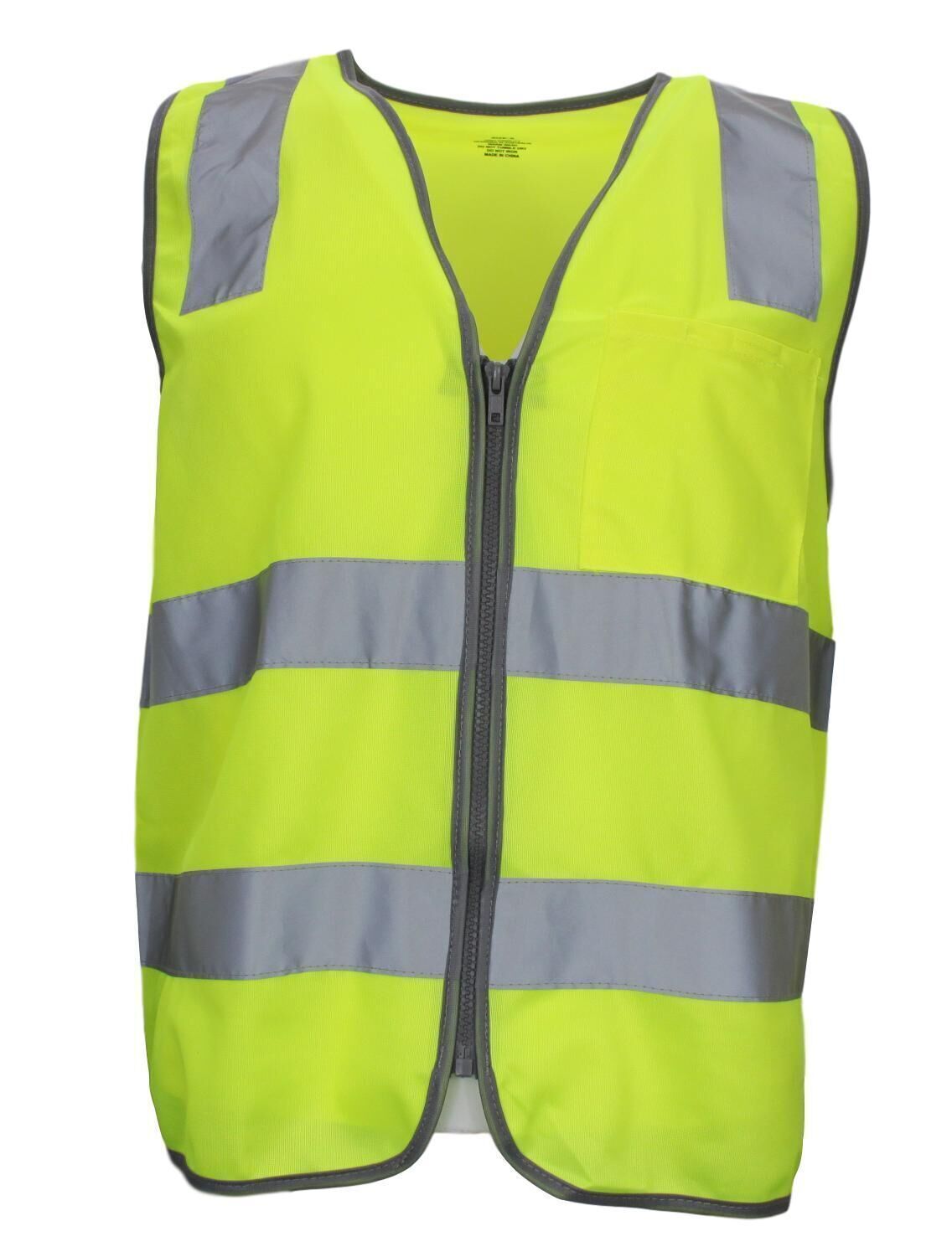 Hi Vis Safety Vest Reflective Tape Zip Up Workwear Pocket High Visibility in Yellow - M V563-CL-033-YLW-M