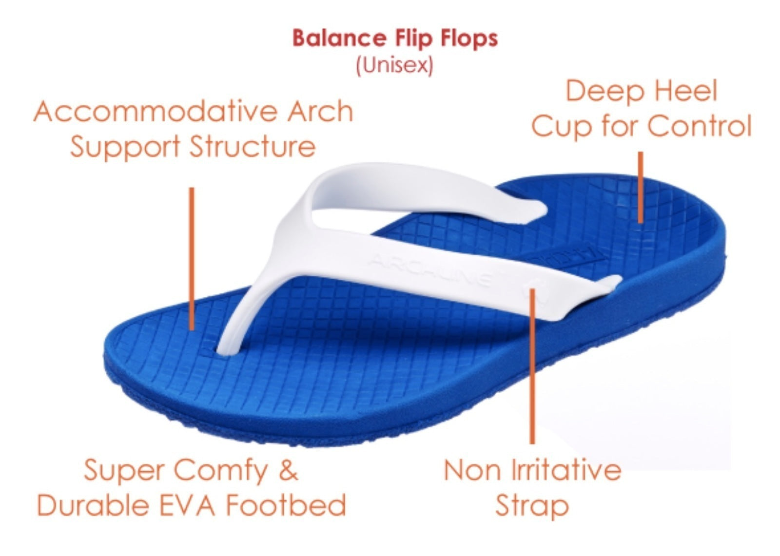 ARCHLINE Flip Flops Orthotic Thongs Arch Support Shoes Footwear - White/Blue - EUR 47 V563-CLRNC-THNGS-WH-BLU-47