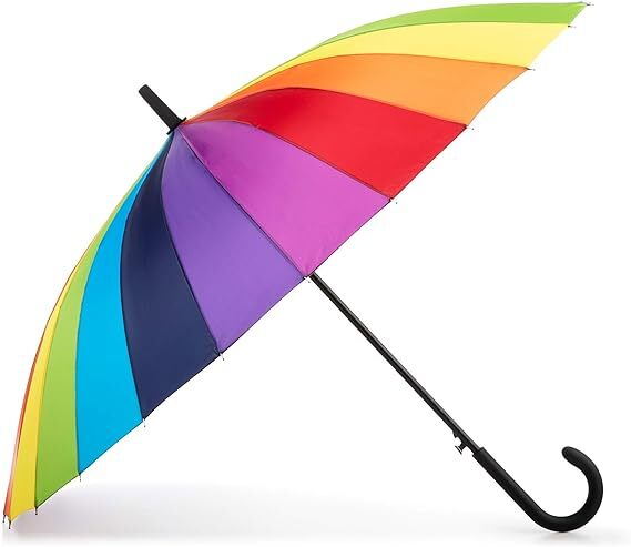 120cm Diameter RAINBOW UMBRELLA Rain Sun Colourful Parasol Long Shaft - Curved V563-CMA-CURVED_RBW_UMB-120CM