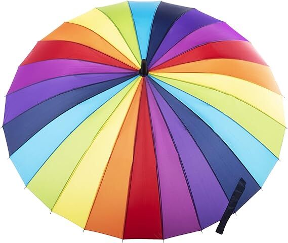 120cm Diameter RAINBOW UMBRELLA Rain Sun Colourful Parasol Long Shaft - Curved V563-CMA-CURVED_RBW_UMB-120CM