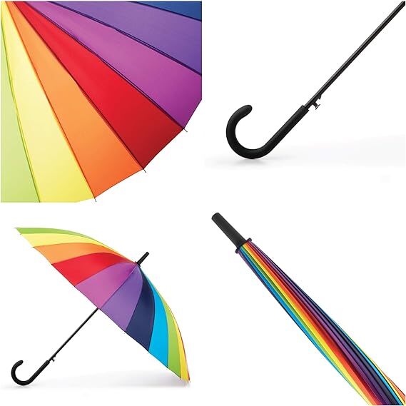 120cm Diameter RAINBOW UMBRELLA Rain Sun Colourful Parasol Long Shaft - Curved V563-CMA-CURVED_RBW_UMB-120CM