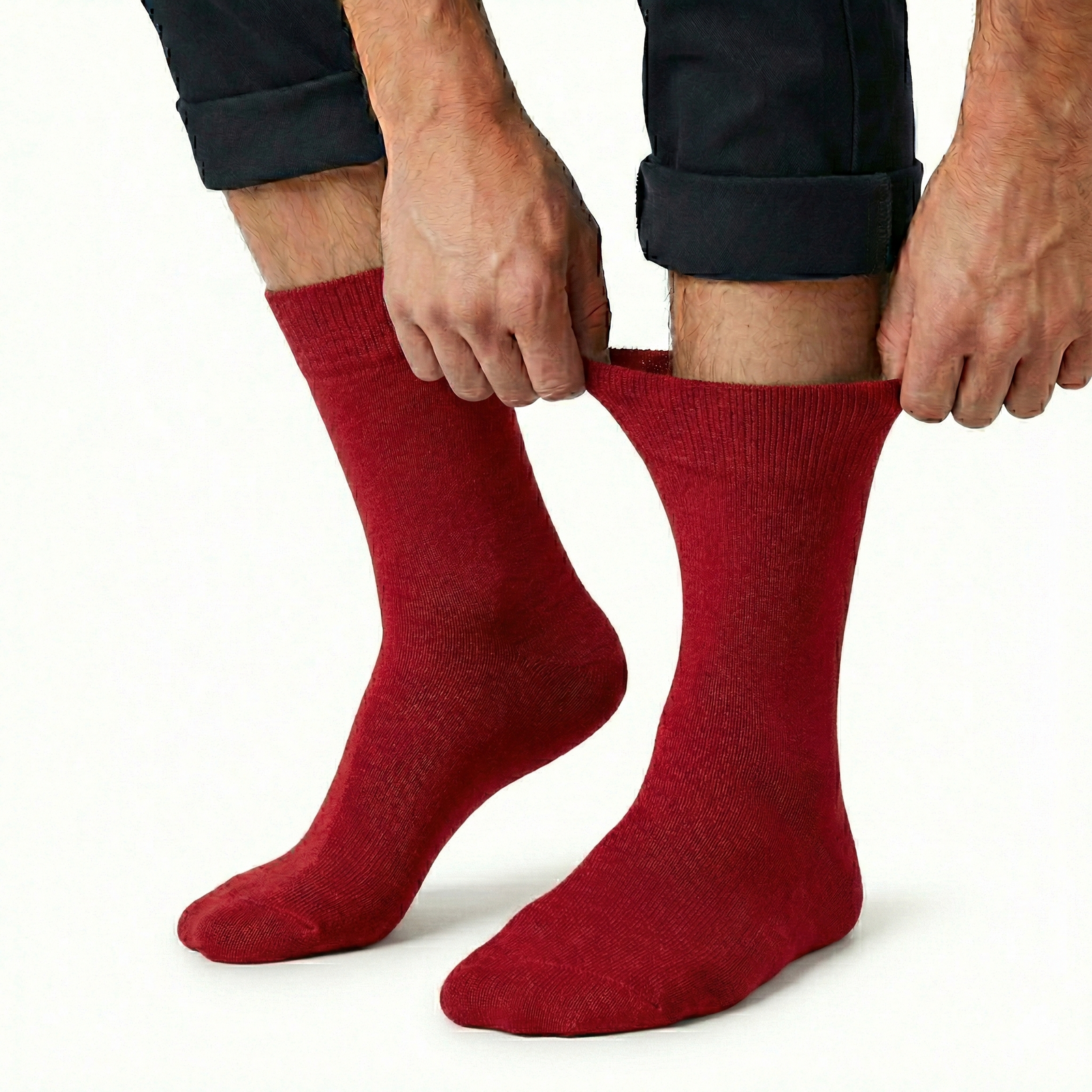 1x Pair COTTON Rich LOOSE TOP SOCKS Circulation Diabetic Comfort in Red - 2-8 V563-COTTONLTSOX-RED2-8