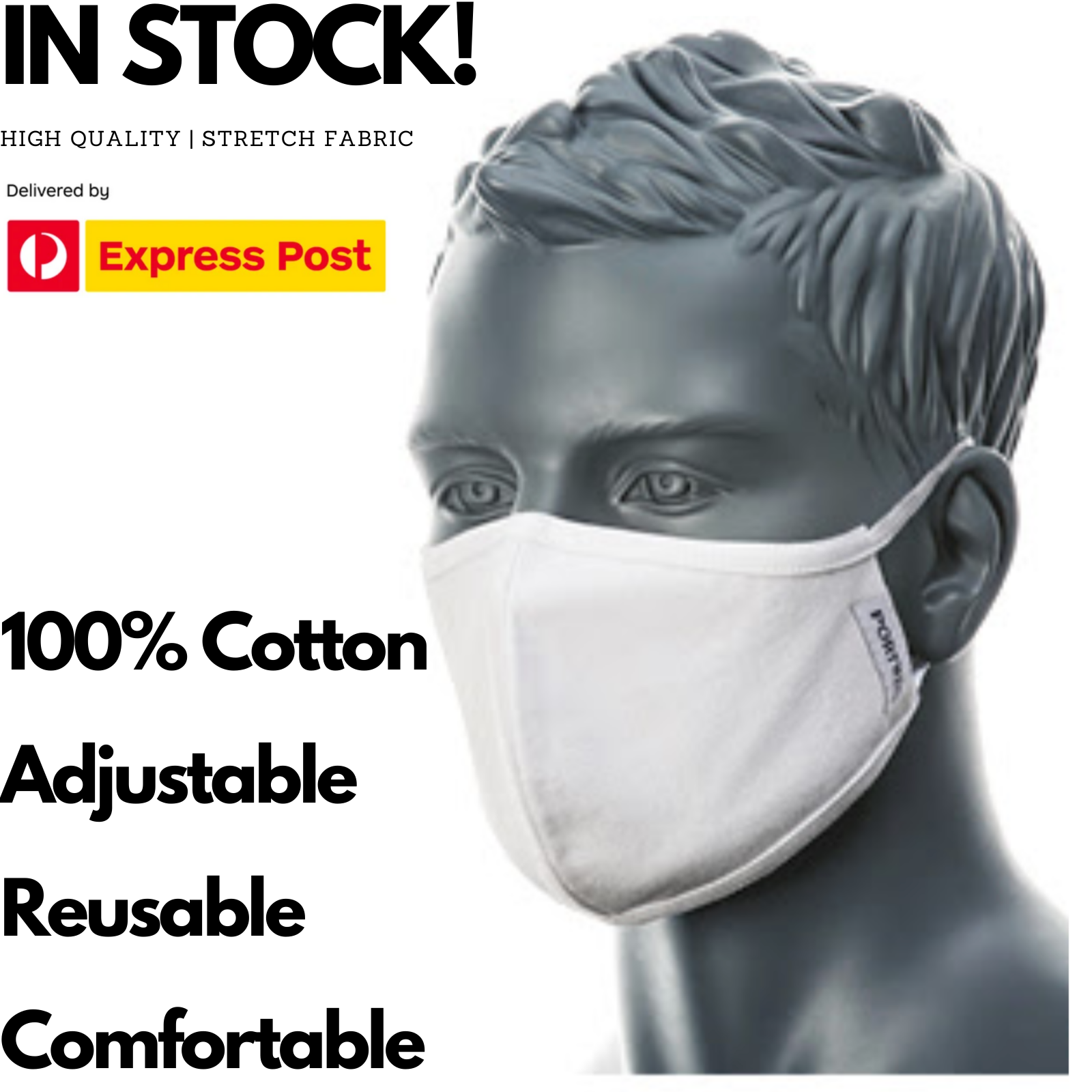 100% Cotton Face Mask Washable Reusable Mask Protect Anti-Microbial Fabric Mouth Cover V563-CV22-WHITE-1PC