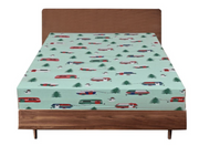 Queen Luxury 100% Cotton Flannelette Fitted Bed Sheet Flannel - Trees/Caravan V563-D002-QUEEN