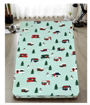 Queen Luxury 100% Cotton Flannelette Fitted Bed Sheet Flannel - Trees/Caravan V563-D002-QUEEN
