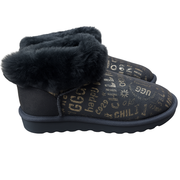Womens Australian Sheepskin Wool Fur Mini UGG Ankle Boots in Gold Black - 5