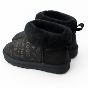 Womens Australian Sheepskin Wool Fur Mini UGG Ankle Boots in Gold Black - 6