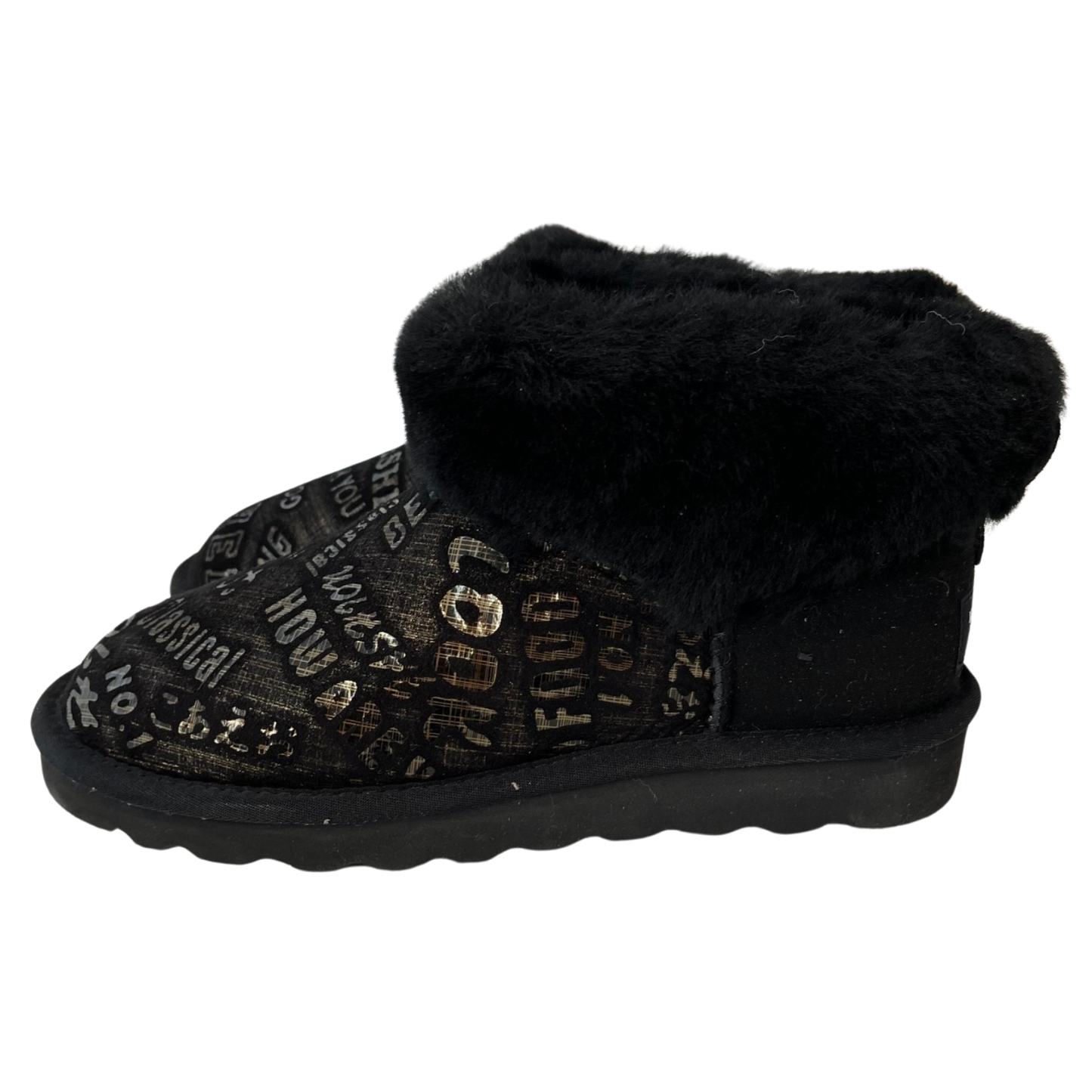 Womens Australian Sheepskin Wool Fur Mini UGG Ankle Boots in Gold Black - 8 V563-D2390-BLACK-8