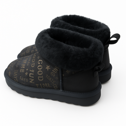 Womens Australian Sheepskin Wool Fur Mini UGG Ankle Boots in Gold Black - 9 V563-D2390-BLACK-9
