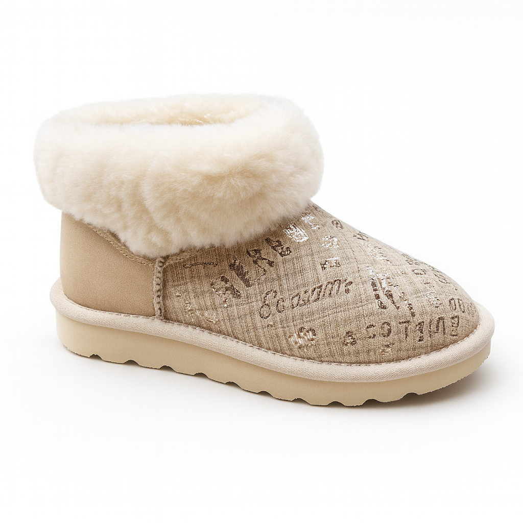 Womens Australian Sheepskin Wool Fur Mini UGG Ankle Boots in Gold Sand - 8