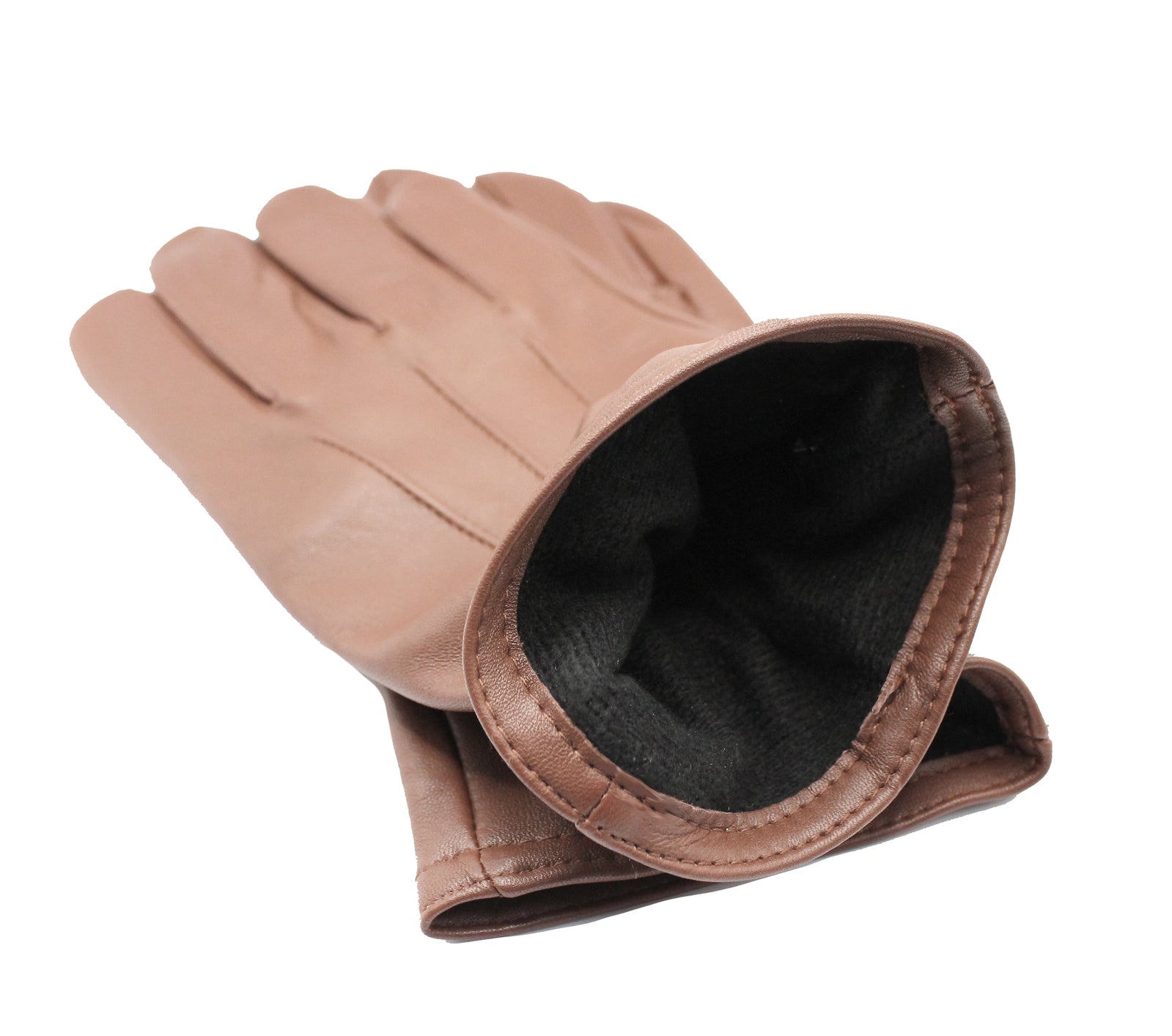 Dents Mens Genuine Full Grain Leather Gloves 3 Point Stitch Fleece Lined Warm Winter - Cognac - Large
