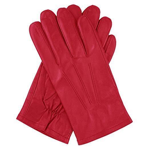 Dents Mens Genuine Full Grain Leather Gloves 3 Point Stitch Fleece Lined Warm Winter in Red - Large V563-DENTS-75-0003-RED-L