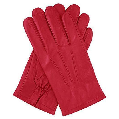 Dents Mens Genuine Full Grain Leather Gloves 3 Point Stitch Fleece Lined Warm Winter in Red - Large V563-DENTS-75-0003-RED-L