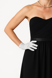 DENTS Wrist Length Satin Evening Gloves Wedding Stretch Formal Bridal in Silver V563-DENTS-76-0002-SLVR
