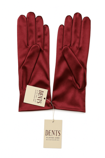 DENTS Wrist Length Satin Evening Gloves Wedding Stretch Formal Bridal in Wine Red V563-DENTS-76-0002-WINERED