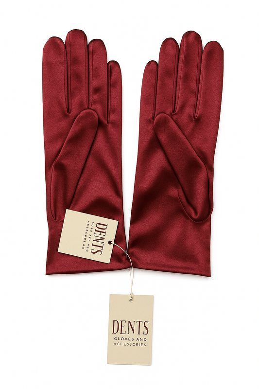 DENTS Wrist Length Satin Evening Gloves Wedding Stretch Formal Bridal in Wine Red V563-DENTS-76-0002-WINERED