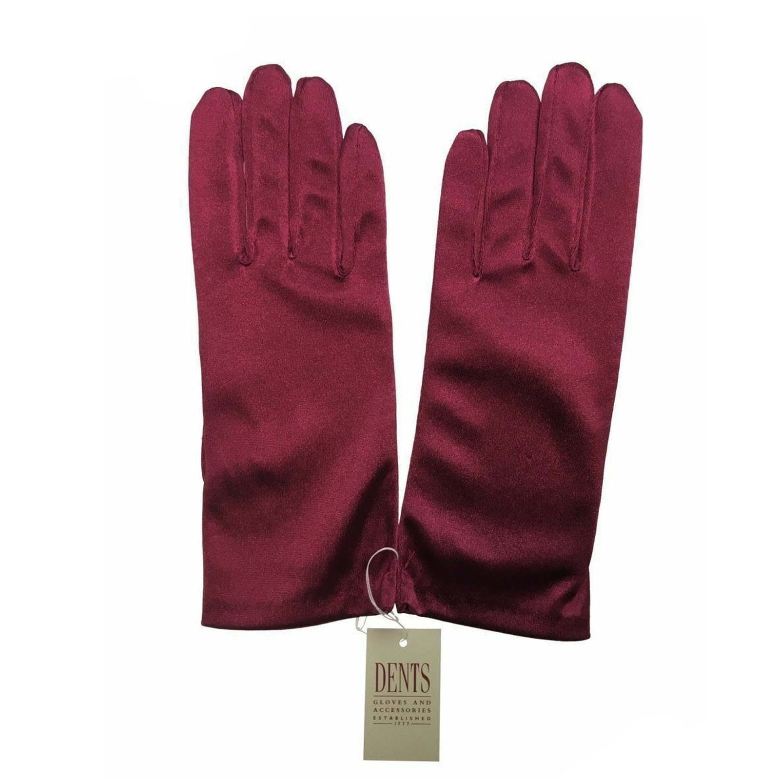 DENTS Wrist Length Satin Evening Gloves Wedding Stretch Formal Bridal in Wine Red V563-DENTS-76-0002-WINERED