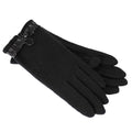 DENTS Womens Soft Feel Fleece Gloves w/ Ruffle Cuff & Button - Black - One Size V563-DENTS-76-0021-BLK-ONESIZE