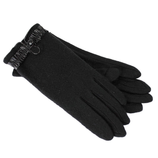 DENTS Womens Soft Feel Fleece Gloves w/ Ruffle Cuff & Button - Black - One Size V563-DENTS-76-0021-BLK-ONESIZE