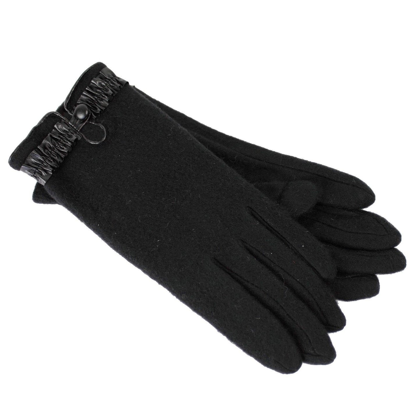 DENTS Womens Soft Feel Fleece Gloves w/ Ruffle Cuff & Button - Black - One Size V563-DENTS-76-0021-BLK-ONESIZE