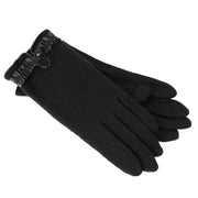 DENTS Womens Soft Feel Fleece Gloves w/ Ruffle Cuff & Button - Black - One Size V563-DENTS-76-0021-BLK-ONESIZE