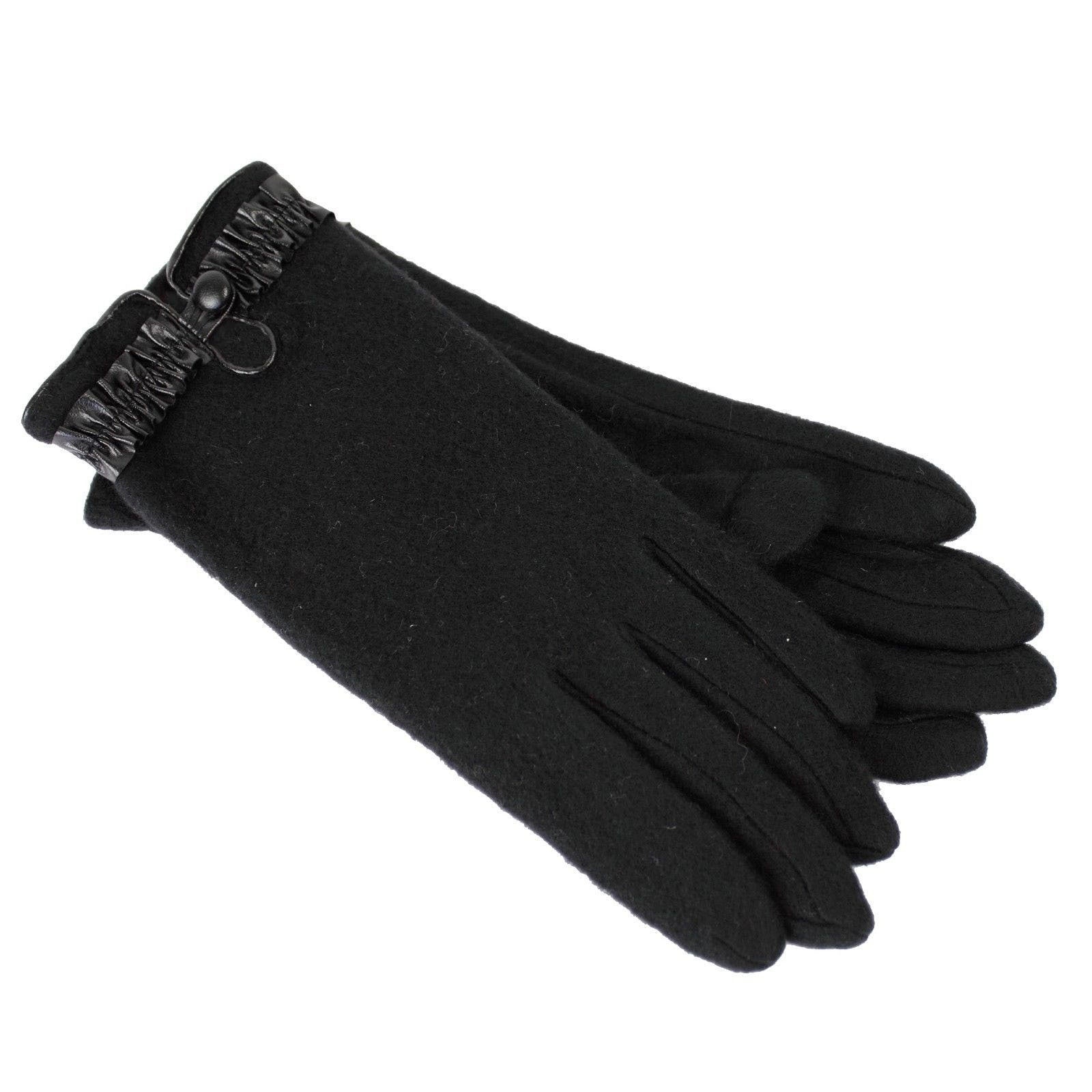 DENTS Womens Soft Feel Fleece Gloves w/ Ruffle Cuff & Button - Black - One Size V563-DENTS-76-0021-BLK-ONESIZE
