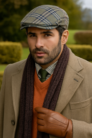 DENTS Quilted Flat Ivy Cap Hat Driving Newsboy Elastic Back Cabbie - Grey Check - 55cm V563-DENTS-HWM0326-GRYCHK-55