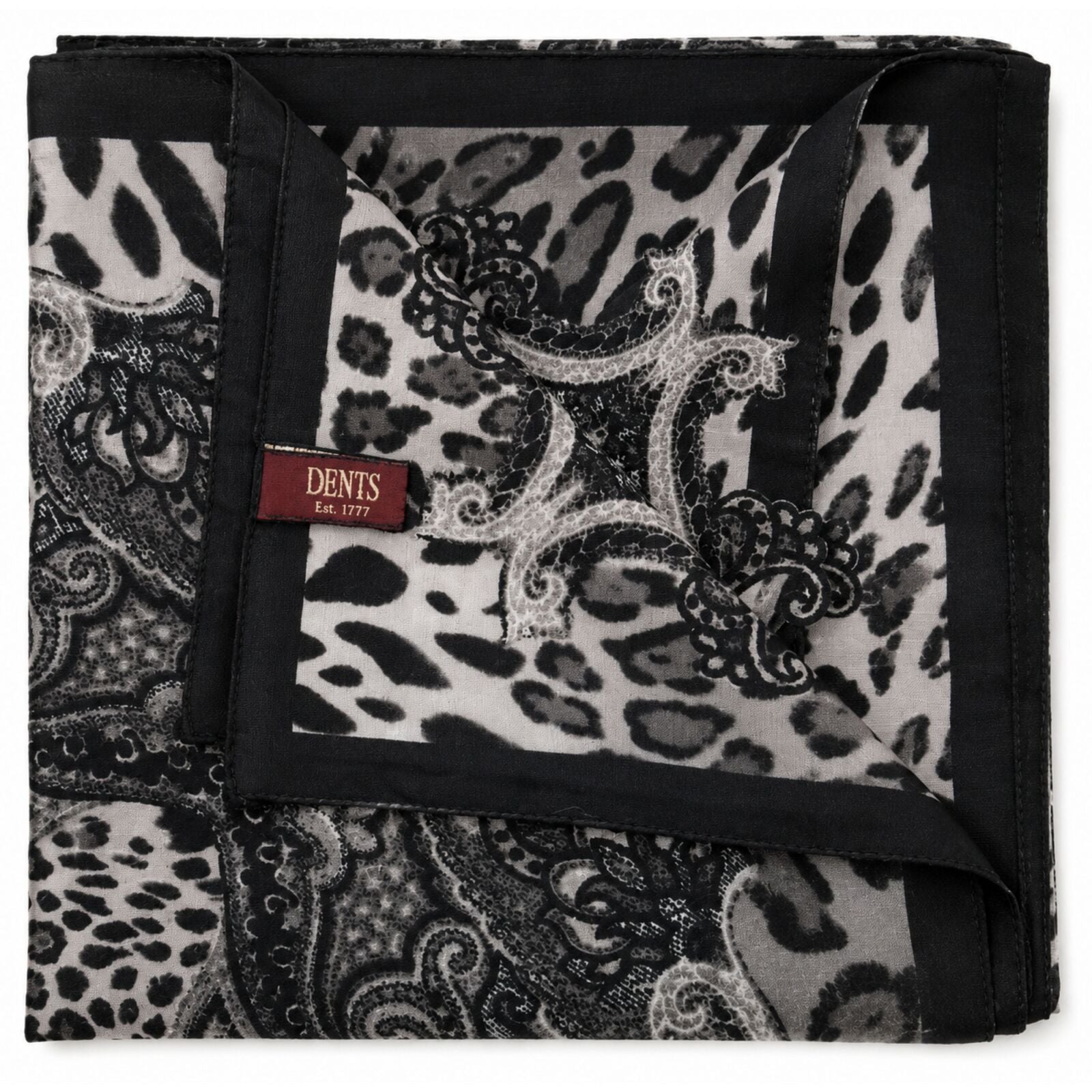 Ladies Animal Print & Paisley Scarf Made in Italy 90 x 90cm Winter - Black