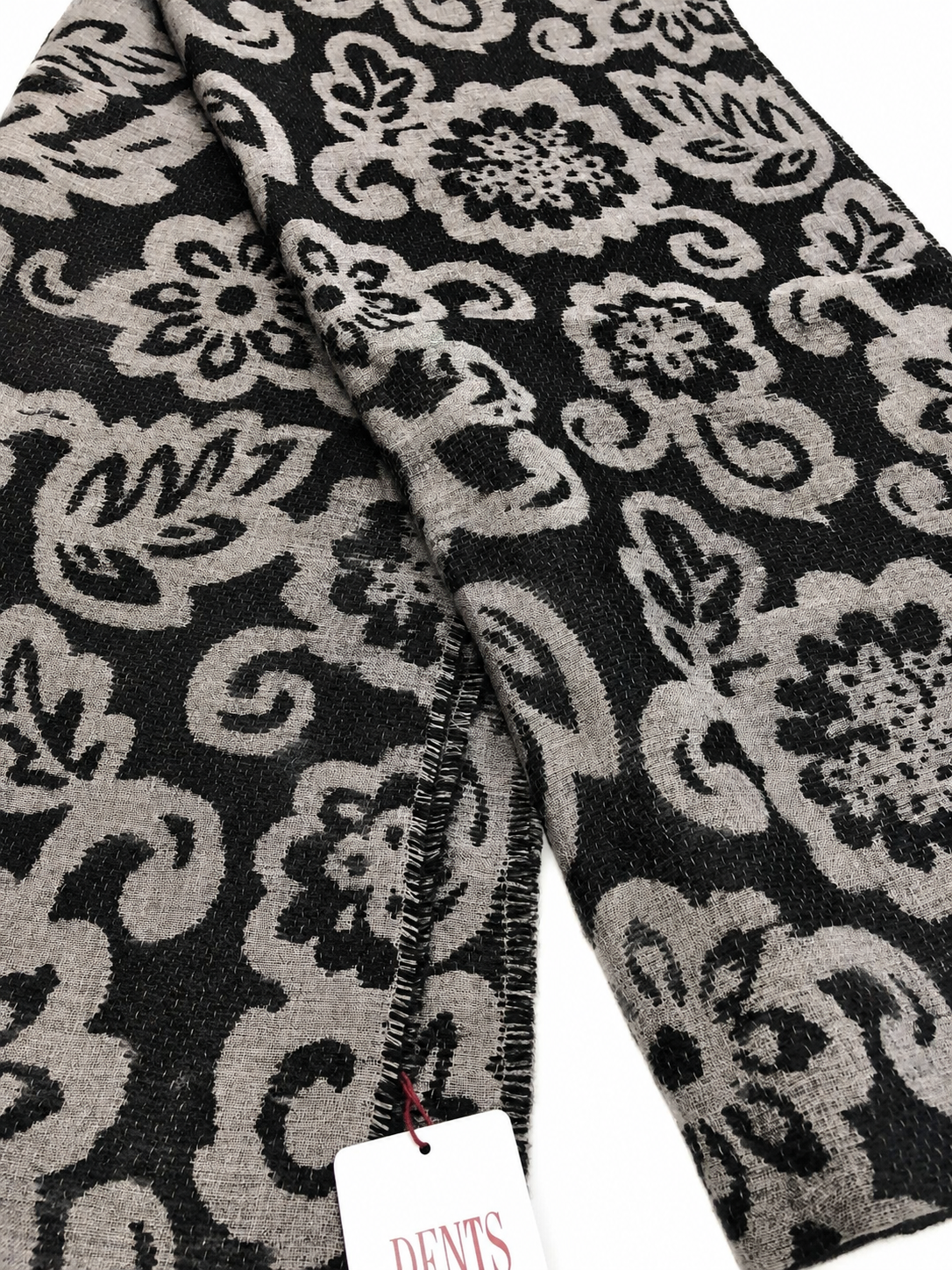 Large Pashmina Style Scarf Floral Wool Blend Womens Winter Wrap 200x40cm - Black