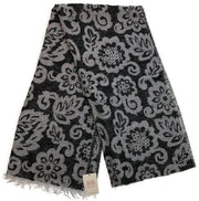 Large Pashmina Style Scarf Floral Wool Blend Womens Winter Wrap 200x40cm - Black