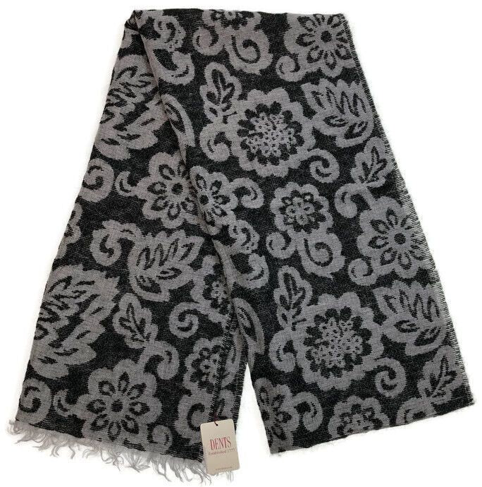 Large Pashmina Style Scarf Floral Wool Blend Womens Winter Wrap 200x40cm - Black