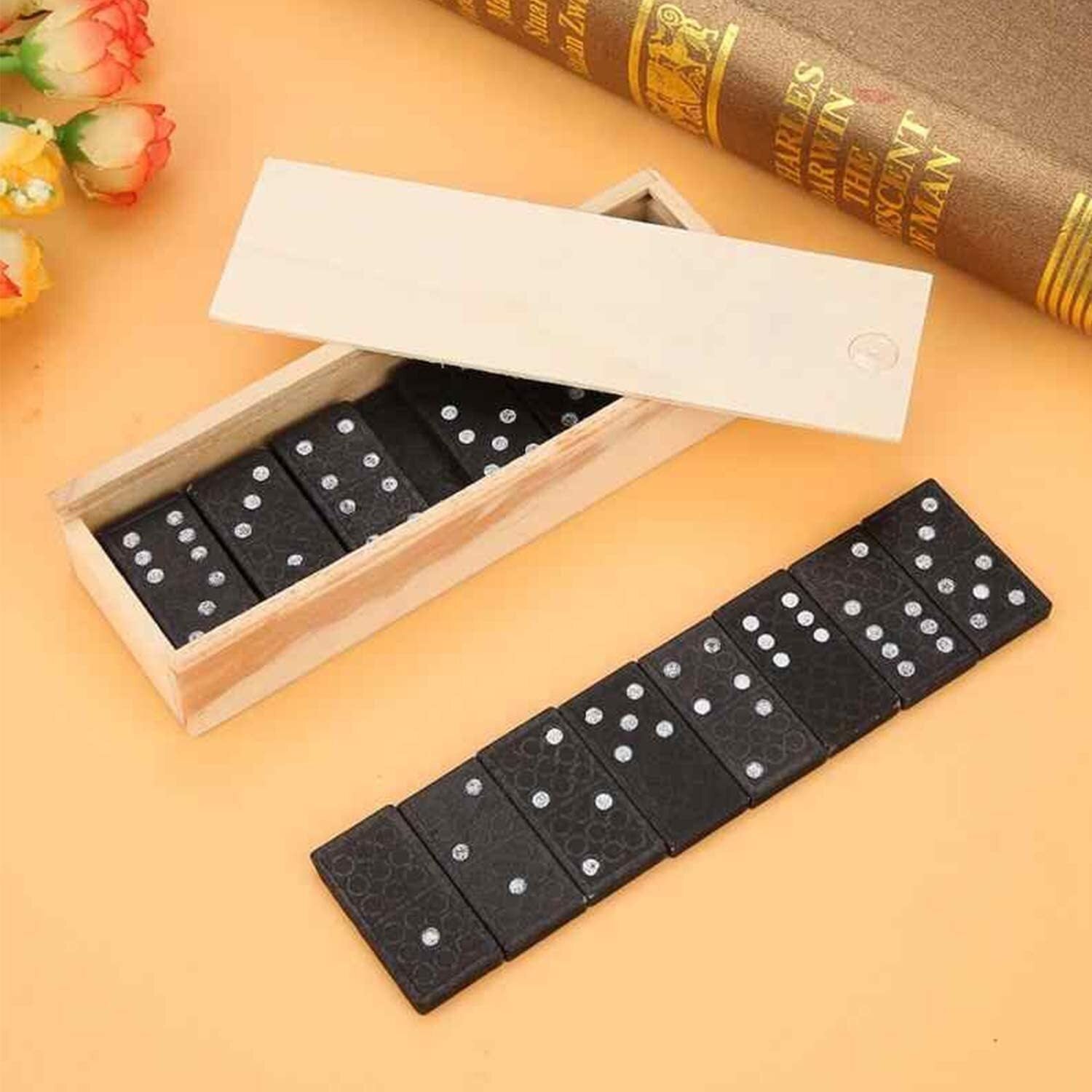 Domino Set Wooden Box Kids Children Traditional Toy 28 Dominoes V563-DOMINO