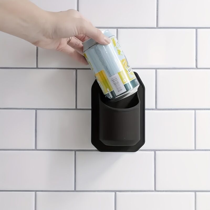 Silicone Shower Beer Holder Wall Mounted Beverage Can Rack Self Adhesive in Black V563-DU3227351