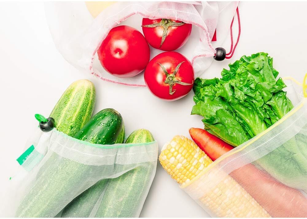 Set of 10 ECOCLAND Reusable Mesh Produce Bags Fruit Grocery Storage Washable Eco Bag V563-ECOCLAND-PRODUCEBAGS